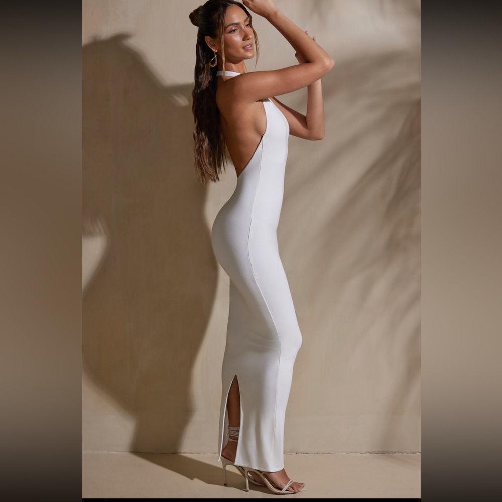 Halter Neck Low Back Maxi Dress in White TANDI